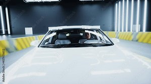 Generic 3d car crash test with crashtest dummy. Car destruction. Realistic 4k animation.