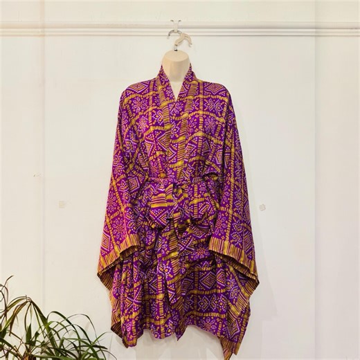 Recycled Silk Kimono Robe, Boho Short Dressing Gown, One of A Kind - Etsy