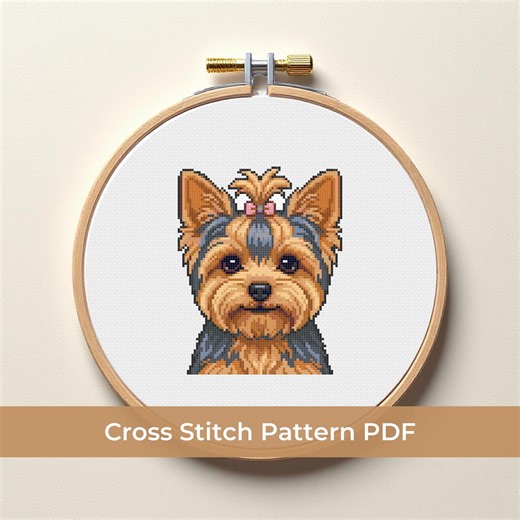 Cute Yorkie Cross Stitch Pattern PDF, Yorkshire Terrier With Pink Bow DIY Embroidery, Dog Lover Gift, Modern Pet Needlepoint Art Design - Etsy UK