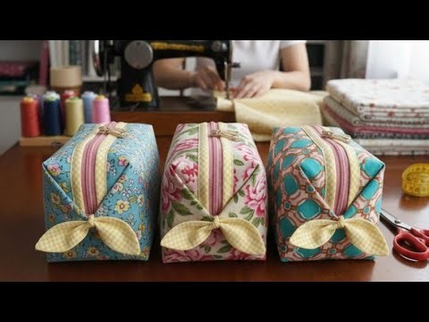 How to Sew a Floral Quilted Cosmetic Pouch:easy way to sew makeup bag(Sewing idea)