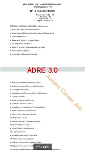 ADRE-(previous year question paper) General knowledge #adre