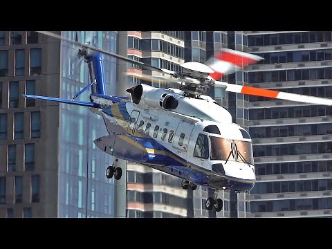 Impressive Sikorsky S92 Helibus landing & takeoff at 34th street East River heliport New York