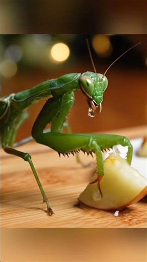ASMR Praying Mantis Eating Apple Slices at the Dining Table 🦗🍏✨ #asmr #shorts