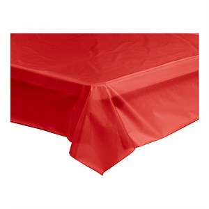 Choice 54" x 108" Red Plastic Table Cover - 3/Pack