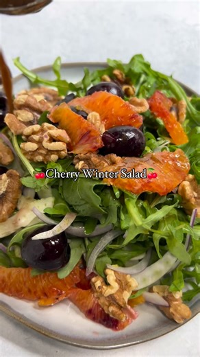 Gelson's Markets on Instagram: "Tasmanian Cherry Winter Salad 🍒 Sweet, juicy Tasmanian Cherries meet crisp winter greens, bright citrus, and creamy cheese for a salad that feels fresh AND cozy. A perfect side or an easy main with a protein add-on. Pick up everything you need (including these amazing cherries) at Gelson’s! Ingredients: 🥬 Winter greens 🍒 Tasmanian cherries 🍊 Citrus segments 🌿 Fennel + red onion 🧀 Goat or blue cheese 🌰 Toasted walnuts or pecans ✨ Orange-balsamic vinaigrette 