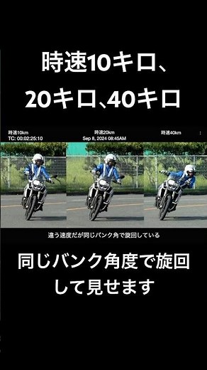 バイクは舵角（ハンドル切れ角）で曲がる。前輪の向いている方へ行く。