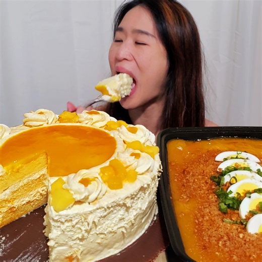 20K views · 1.1K reactions | Eating Filipino Mango Cake from Red Ribbon! Pancit Palabok #mukbang #asmr #filipinofood #cake #dessert #pinoyfood | Peggie Neo | Facebook