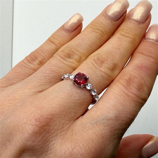 Sterling Silver Ruby Ring Cubic Zirconia, Classic Style Handmade Rhodium Plated - Etsy
