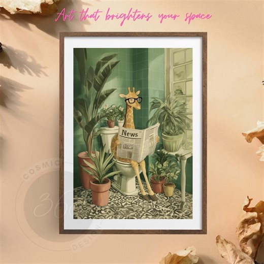 Funny Giraffe Toilet Print — Whimsical Bathroom Humor Wall Art, Water Color Style, Digital Download - Etsy