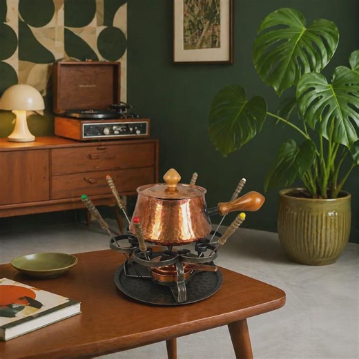 Service à fondue vintage Stöckli Netstal, caquelon en cuivre suisse, support en fer forgé, fourchettes. - Etsy France