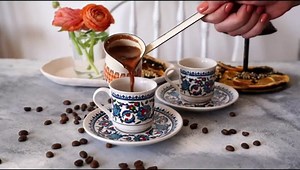 Turkish Coffee Cup Set of 6 with Saucers & Holder – Ceramic, Dishwasher-Safe, Keeps Warm – Patterned Turkish Espresso Cups Set for Home & Office (Set Of 6)