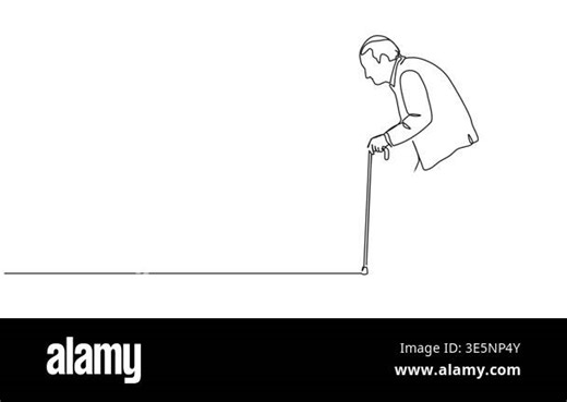animated continuous line drawing of an elderly hunched man walking with a cane, line art animation Stock Video Footage - Alamy