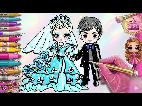 ELSA WEDDING! How to draw a Sparkly Frozen Bride and Jack Groom | Magic Drawing & Coloring for Kids