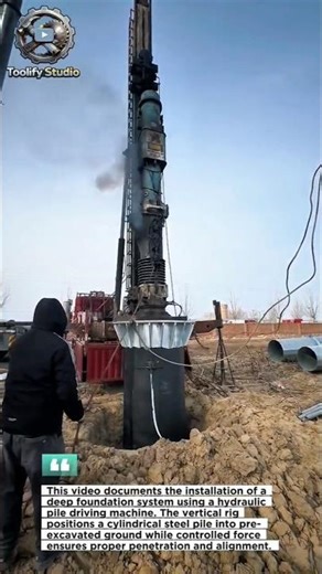 Deep Foundation Installation Using Hydraulic Pile Driver | Heavy-Duty Ground Engineering Process.