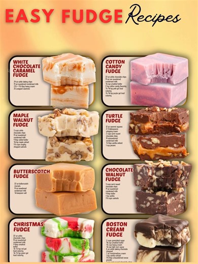 🍫✨ “The Easiest Fudge Recipes You’ll Ever Make!” 🍁 If anyone’s looking for me… tell them I’m busy stirring fudge magic 🪄 Because these easy fudge recipes are so addictive, my friends have been knocking just to get a piece! 😆 Each one is rich, creamy, melt-in-your-mouth perfection — and yes, they’re super easy, even for beginners! 👩‍🍳 🤍 1️⃣ White Chocolate Caramel Fudge Ingredients: 3 cups white chocolate chips 🍫 1 can (14 oz) sweetened condensed milk ½ cup caramel sauce 🍯 1 tsp vanilla 