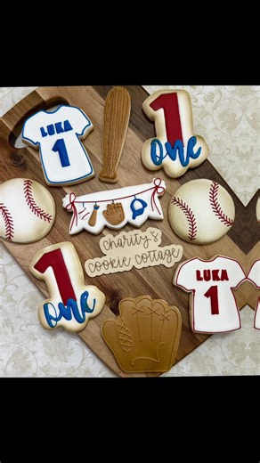 ⚾️Batter up, Luka is ONE! ⚾️ Celebrating with the sweetest little lineup of baseball cookies 💙❤️ #CustomCookies #BaseballBirthday #FirstBirthdayCookies #CookieCottage