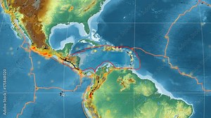 Caribbean tectonics featured. Relief. Mollweide projection