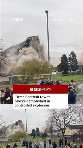 Scottish tower blocks demolished in controlled explosion. #Scotland #BBCNews