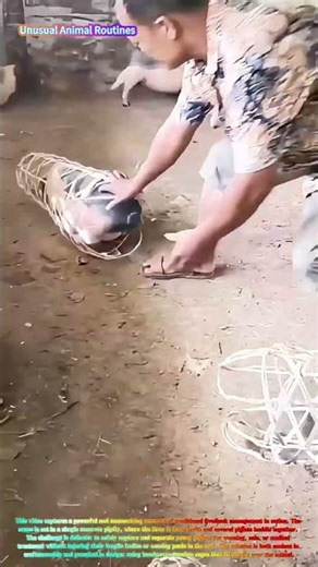 Satisfying Piglet Handling: Watch a Farmer Use Handwoven Bamboo Cages to Catch Piglets! 🐖🧺↓