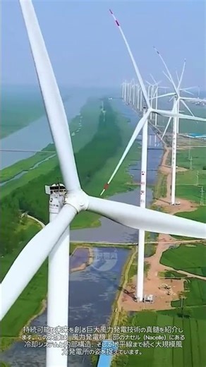 地上100mの技術！風力タービンの精密構造と大規模発電所の空撮ビュー