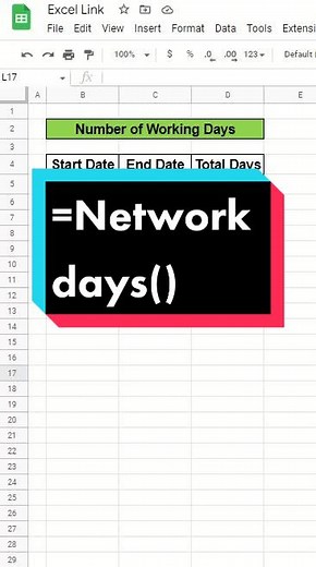 This function counts the number of weekdays between 2 dates. #excel #exceltips #googlesheets #excelhacksforwork #spreadsheet #tutorial #excellink #fyp