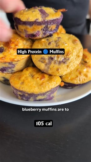 105 Calorie Blueberry Protein Muffins 🫐✨ (High Protein Meal Prep!)