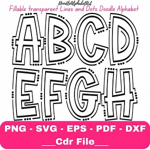 Fillable Blank & Transparent Doodle Alphabet, Lines and Dot Letters SVG PNG PDF Eps, Dxf   Digital Cdr File, Alpha Fill With Your Own Colors - Etsy