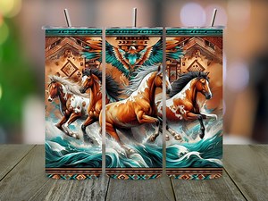 Cowhide Aztec Horse Tumbler Wrap: Watercolor Western Design (PNG Digital Download) - Etsy