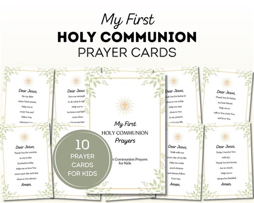 First Communion Prayer Cards for Kids | Holy Communion Gift | Catholic Printable Eucharist Keepsake