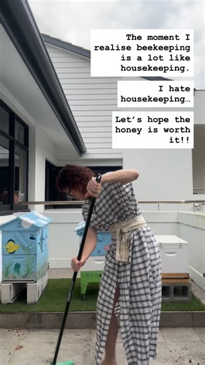 A quick sweep of the bee balcony before Sat sport. #beebalcony #castlecovehoney #crapbeekeeper | Stickybeak