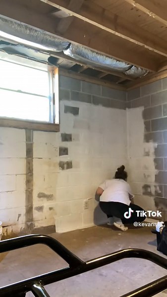 Drylock paint in the basement.. one wall down 😅 #drylock #drylockextreme #waterproofer #moisturebarrier #basement #nomoreuglywalls #longprocess #bleachfirst #killmildewmold #preppingtosell