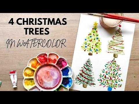 How to paint 4 easy watercolor Christmas trees with watercolor - beginner friendly