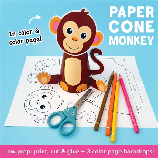DIY Monkey Craft Printable | Paper Cone Monkey Puppet | Jungle Animal Craft for Preschool, Kindergarten & First Grade - Etsy Australia