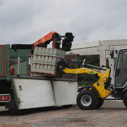 2.5K views · 22 reactions | It gets a lot done, can be used in a variety of ways and works completely emission-free on site: With our electric 3-tonne wheel loader WL28e, the low front carriage also ensures perfect visibility and high tipping loads. | Wacker Neuson | Facebook