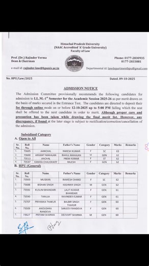 118K views · 188 reactions | First List for admission to LL.M (1 Year) Course, Academic Session 2025-2026 | E-General Studies | Facebook