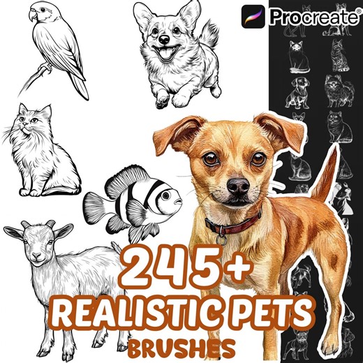 Procreate Pets Animals Brushes, 250 Realistic Pets Animals Procreate Stamps, Nature Procreate, Safari Animals, Woodland, Wild Animals, Cow - Etsy Australia
