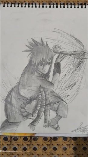 drawing of Sasuke by pencil shading