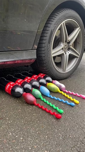 Car vs. CoCa Cola Balloon🎈 #viral #fyp #foryou #experiment #cocacola #rainbow #balloon