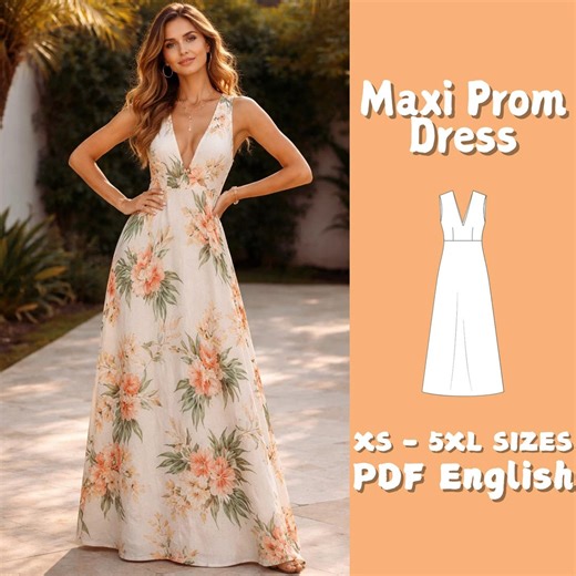 Maxi Dress Sewing Pattern V Neck Sleeveless Outfit Tutorial Summer Floral A Line Dress - Etsy