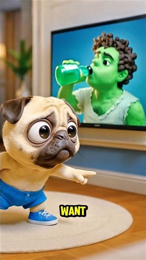 This PUG Wanna Drink Like on TV 🤣🧴 #pug #puppy #pets #funny #mypug #comedy #comedyshorts #cute