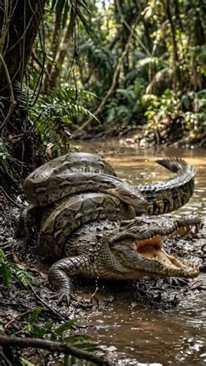 Python vs Crocodile Who Wins? #Shorts #AnimalBattle #WildlifeShorts #SurvivalFight #EpicMoment