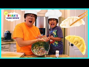 Kid Size Cooking Making Gyoza Japanese Dumpling with Ryan's Family Review!!! - Videos For Kids