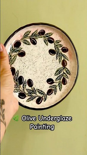 Olive Underglaze Painting on a Ceramic Plate 🌿 Final Kiln Reveal | Pottery Art #handmadeceramics