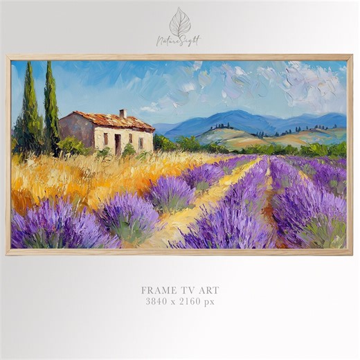Lavender Field Painting Frame TV Art, Provence Landscape, Mediterranean Wall Decor - Etsy