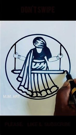 Very SIMPLE 👍👍👍Beautiful ❤️ girl swing draw #shorts #ytshorts #reels #viral #art #painting #drawing