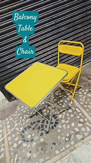 yellow folding table & perforated folding chair for balcony #srfurnituresmarrt #balconygarden