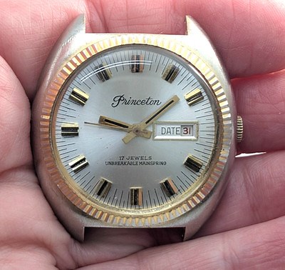 Vintage PRINCETON 17j Calendar Mens 38mm Swiss Watch Movement TICKS Parts Repair | eBay