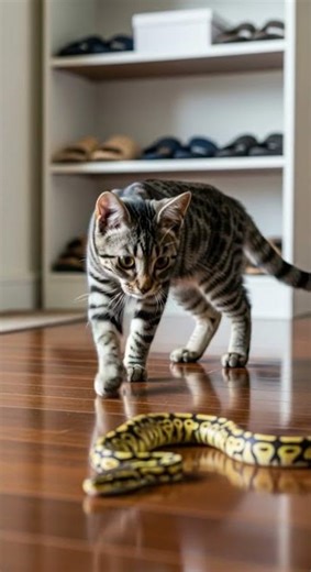 Shocking! Snake rears up—cat still poking? Watch this wild animal faceoff #snake #cat #wildlife