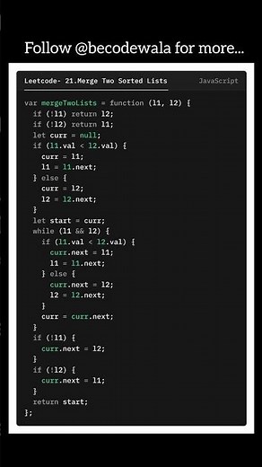 LeetCode 21 in JS 💡 Merge Two Sorted Lists | Fast DSA Trick! ⚡
