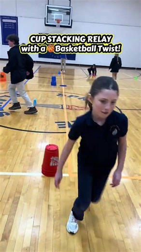 Cup Stacking Relay with a Basketball Twist! #pegames #cupstacking #speedstacking